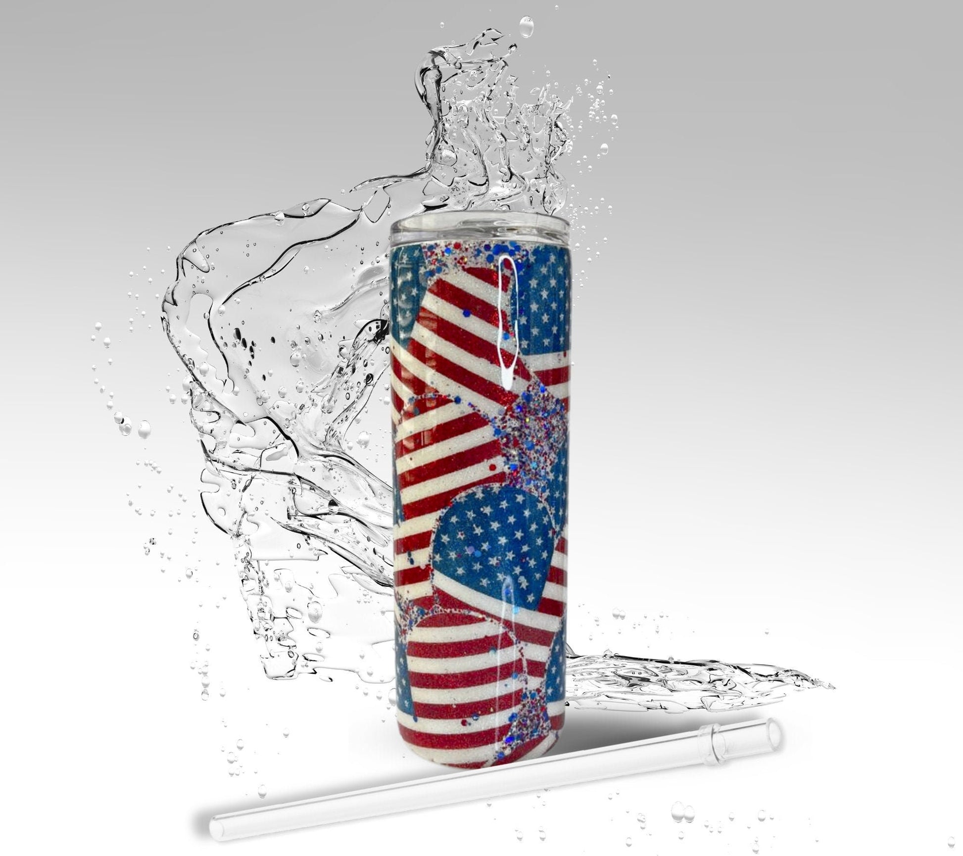 Patriotic Hearts, Glitter Epoxy 20 oz Skinny Tumbler