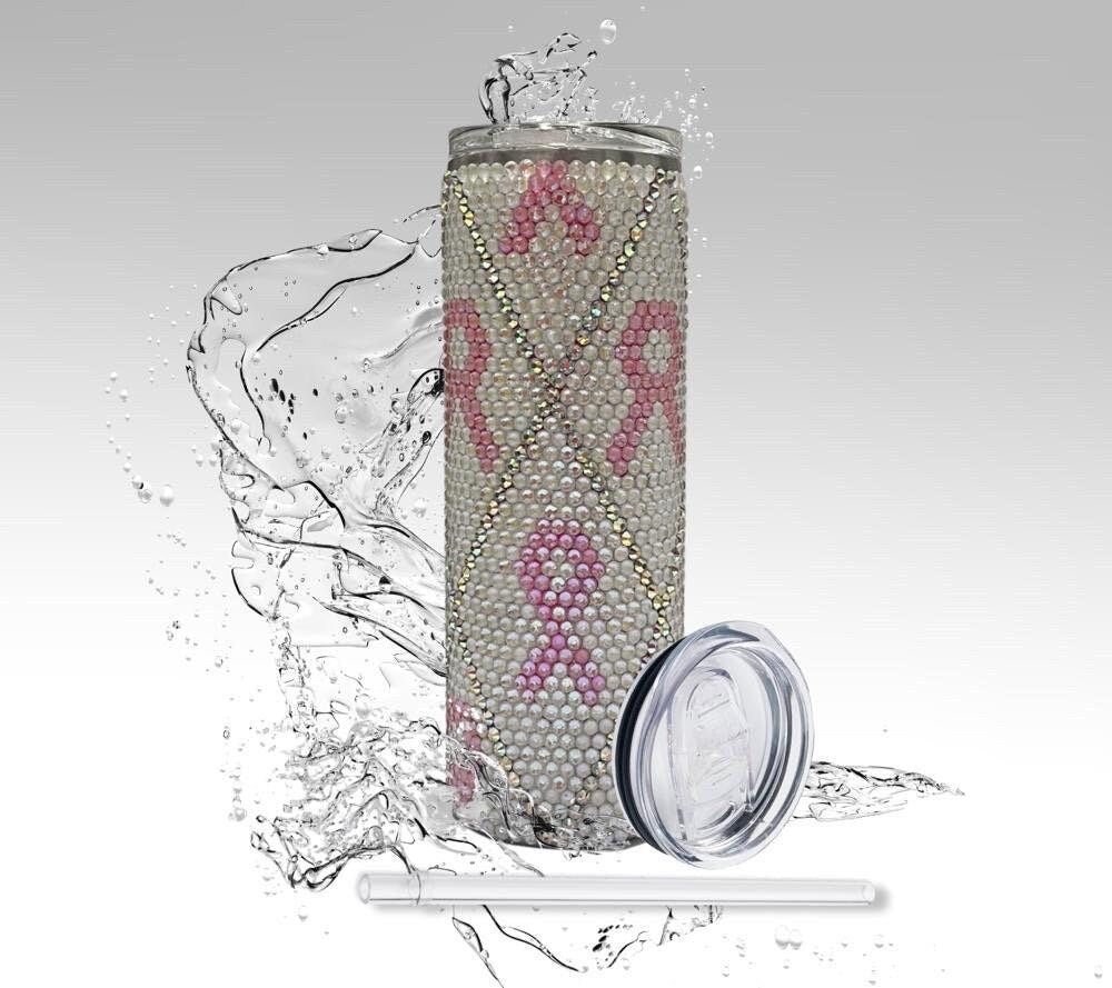 Rhinestone Tumbler: Breast Cancer Awareness, 20 oz Rhinestone Bling Skinny Tumbler