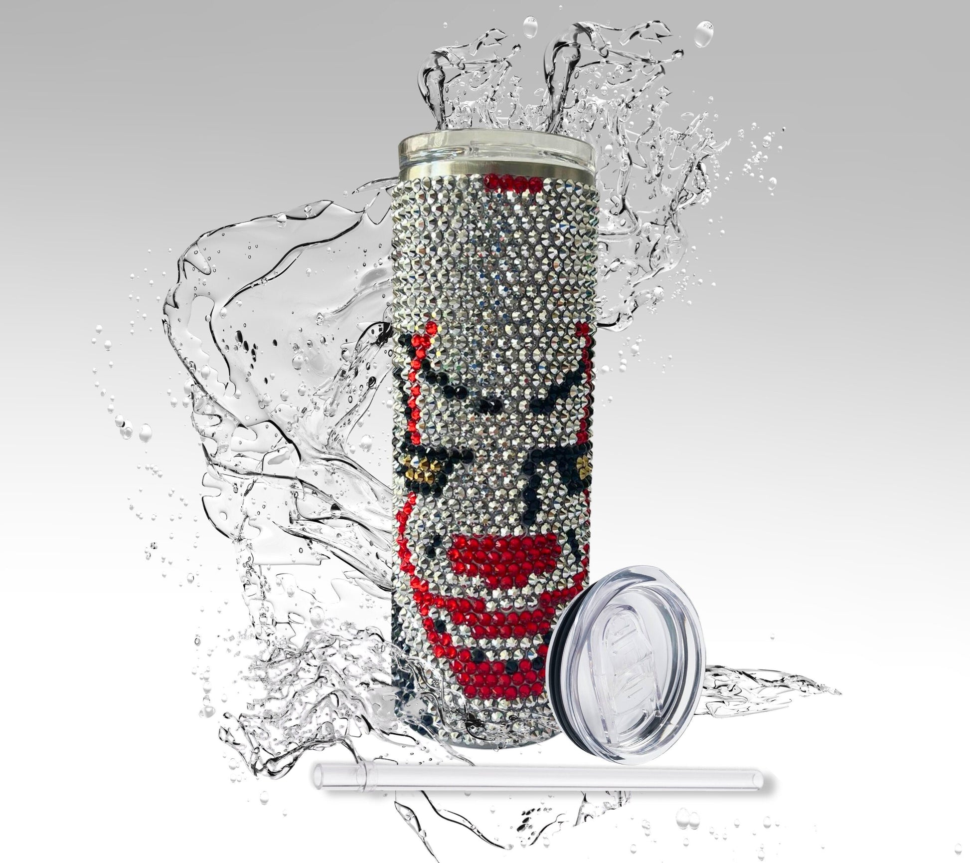 Rhinestone Tumbler: Scary Halloween Clown, 20 oz Rhinestone Bling Skinny Tumbler