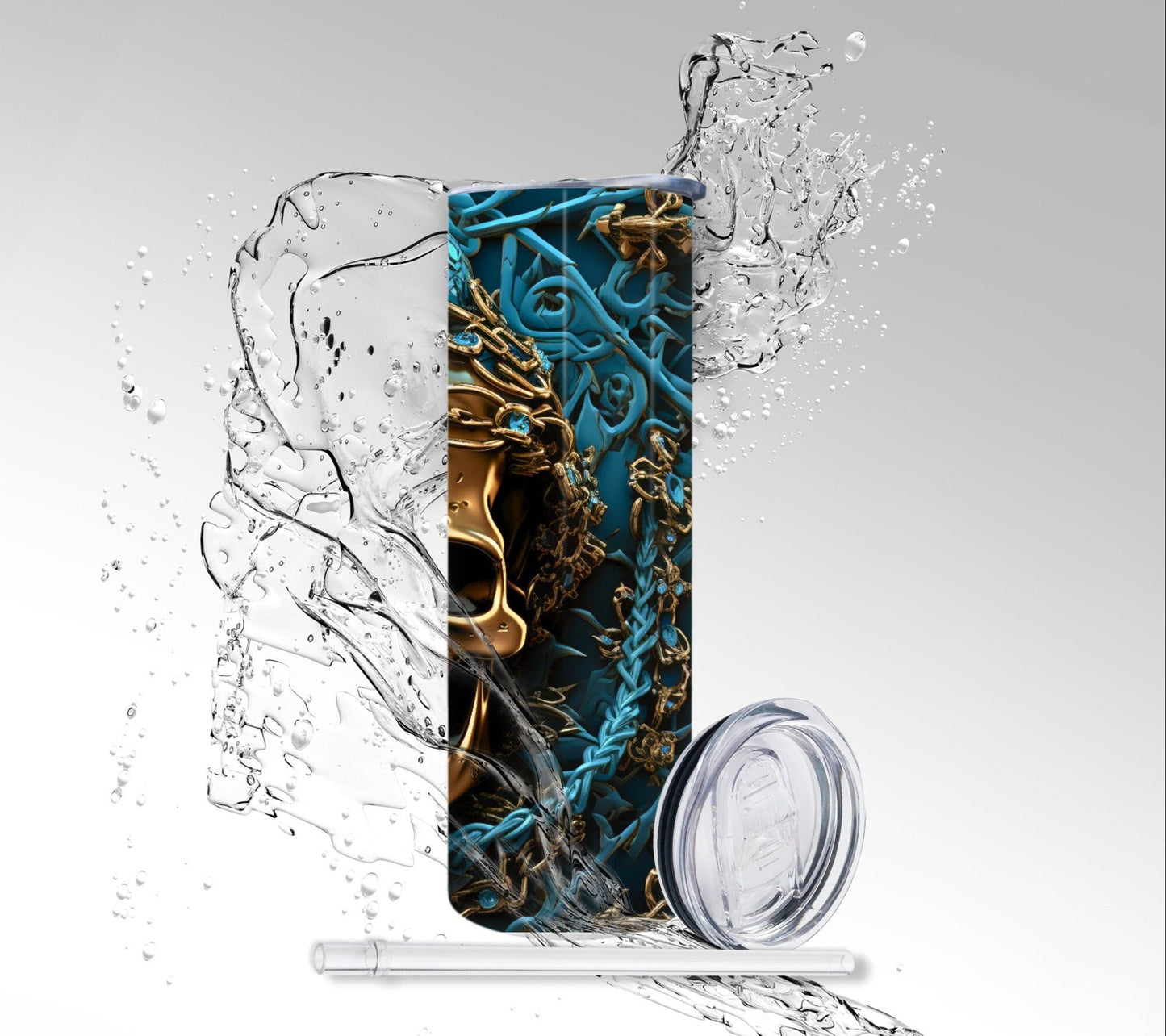 Gold & Turquoise Skull, Sublimated 20 oz Skinny Tumbler