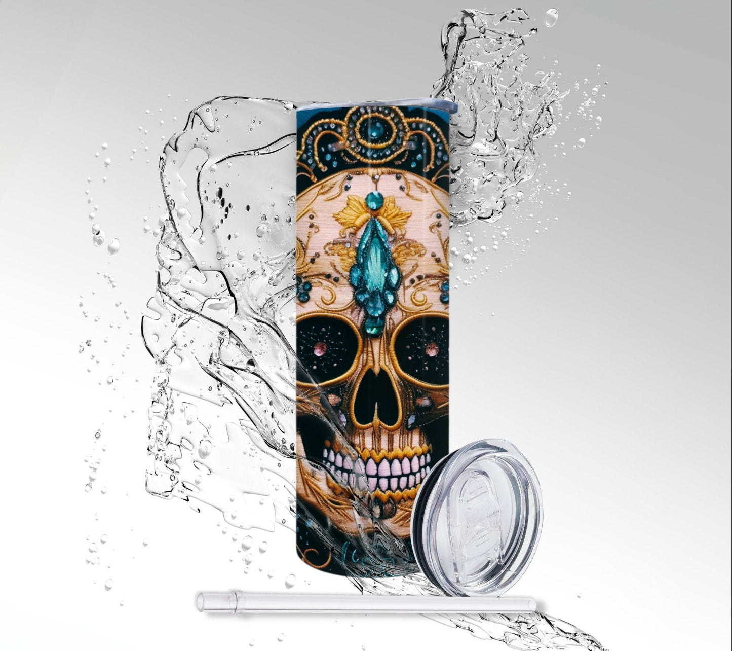 Embroidery Skull, Sublimated 20 oz Skinny Tumbler