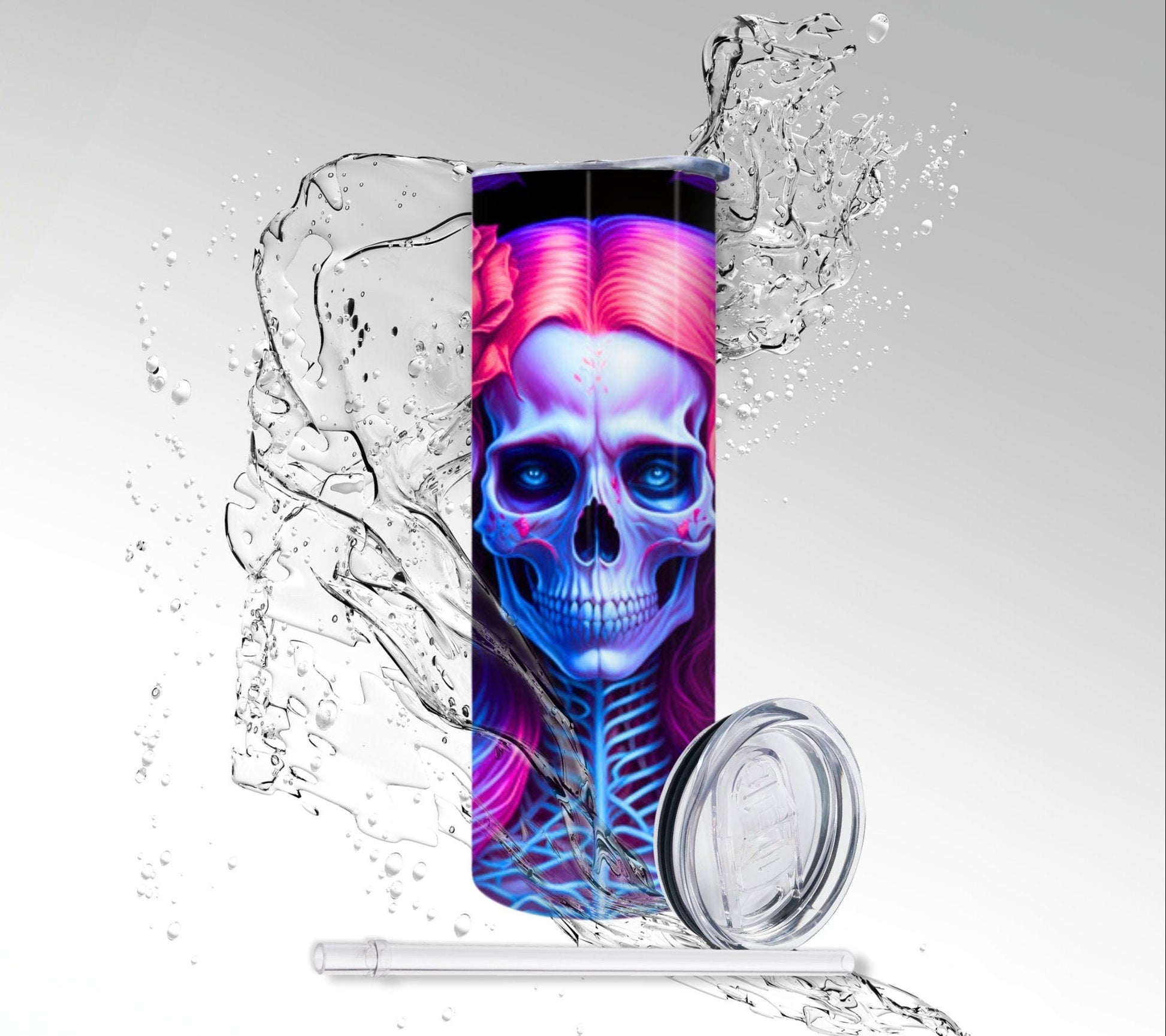 Neon Angel Skeleton, Sublimated 20 oz Skinny Tumbler