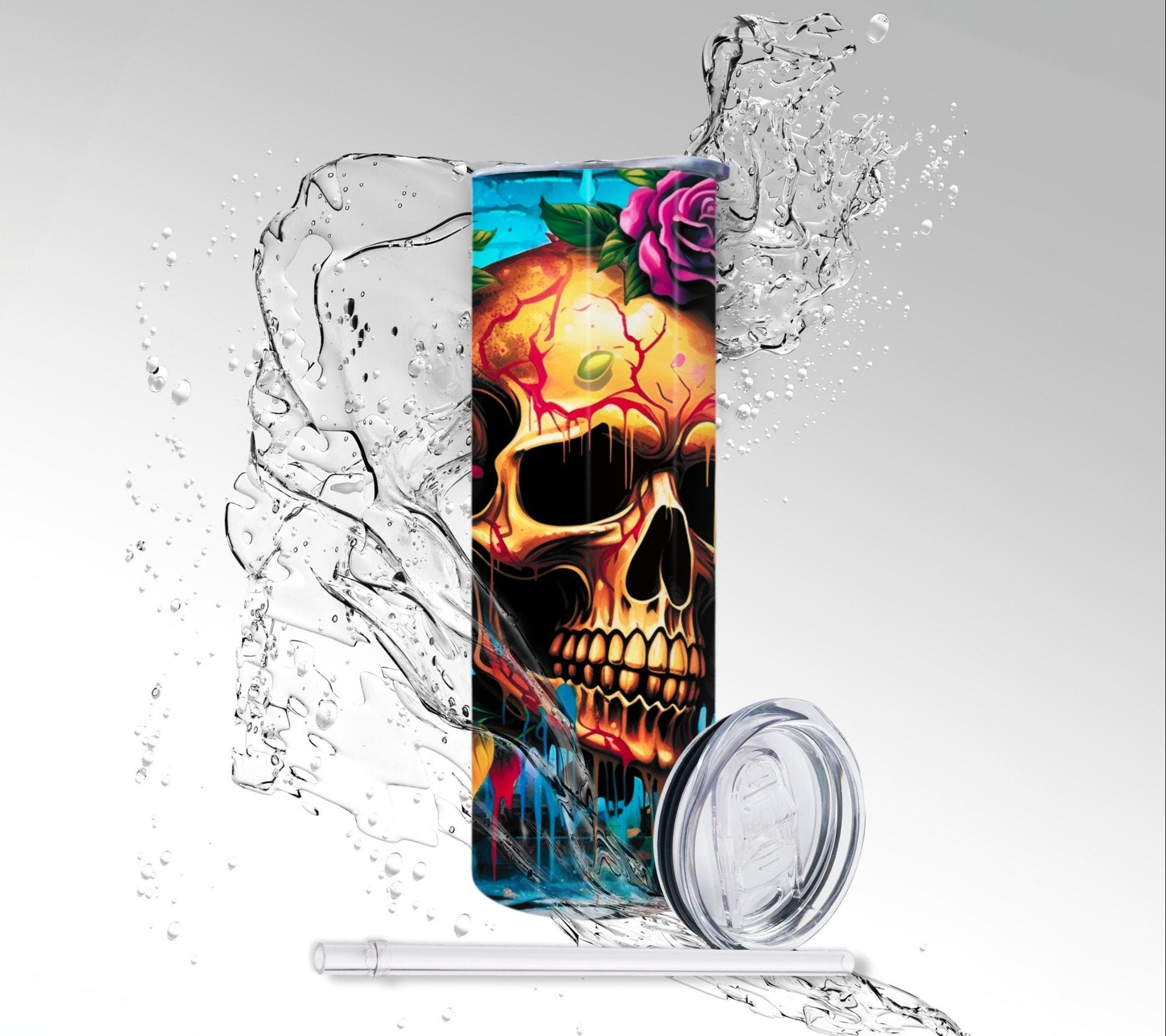 Grunge Graffiti Skull, Sublimated 20 oz Skinny Tumbler