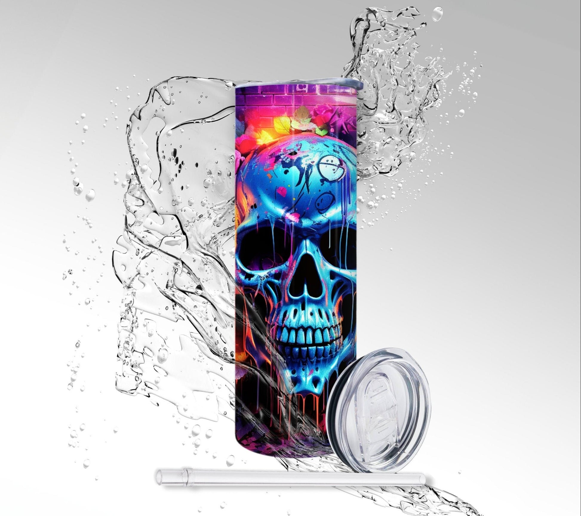 Graffiti Skull Art, Sublimated 20 oz Skinny Tumbler