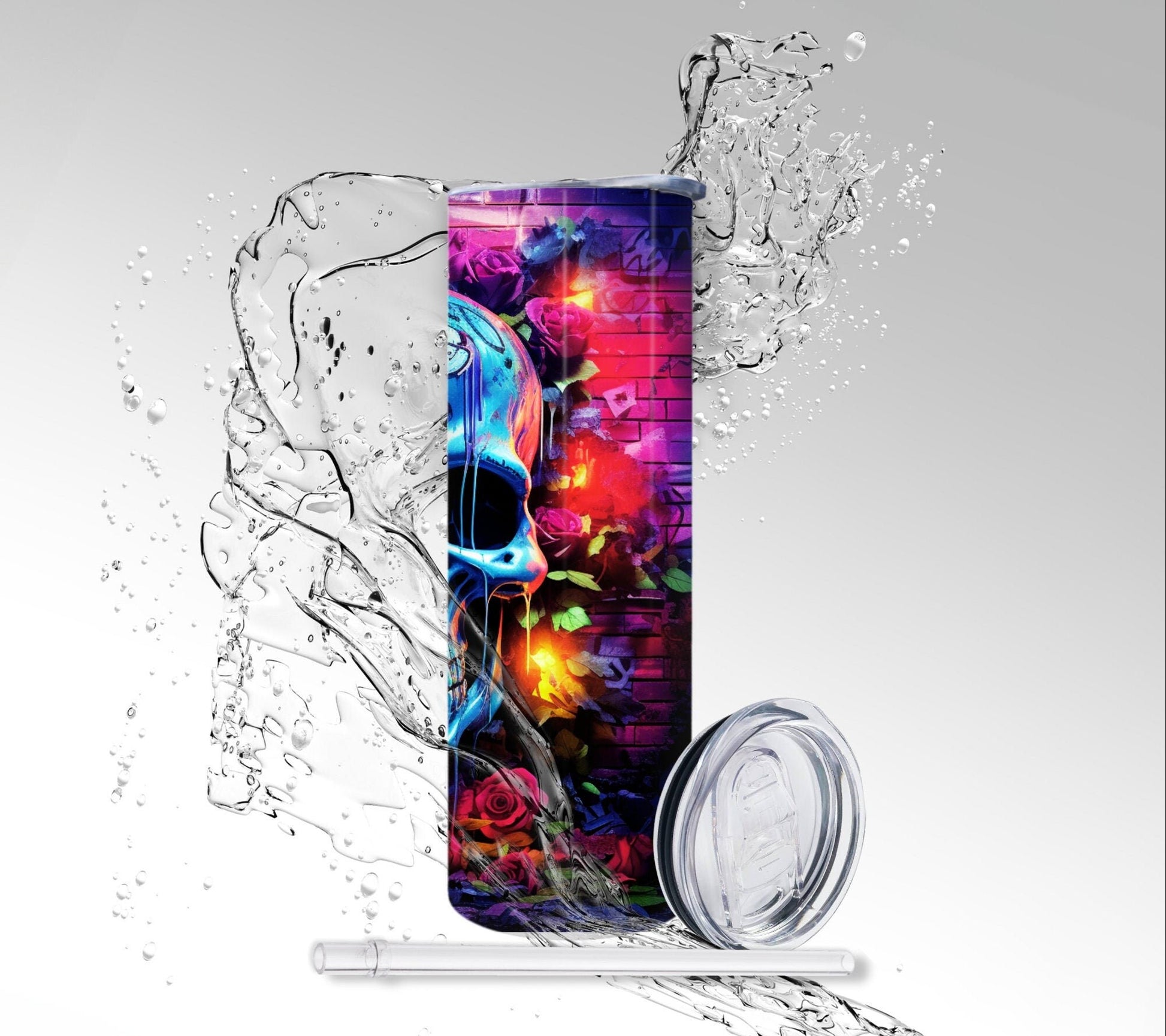 Graffiti Skull Art, Sublimated 20 oz Skinny Tumbler