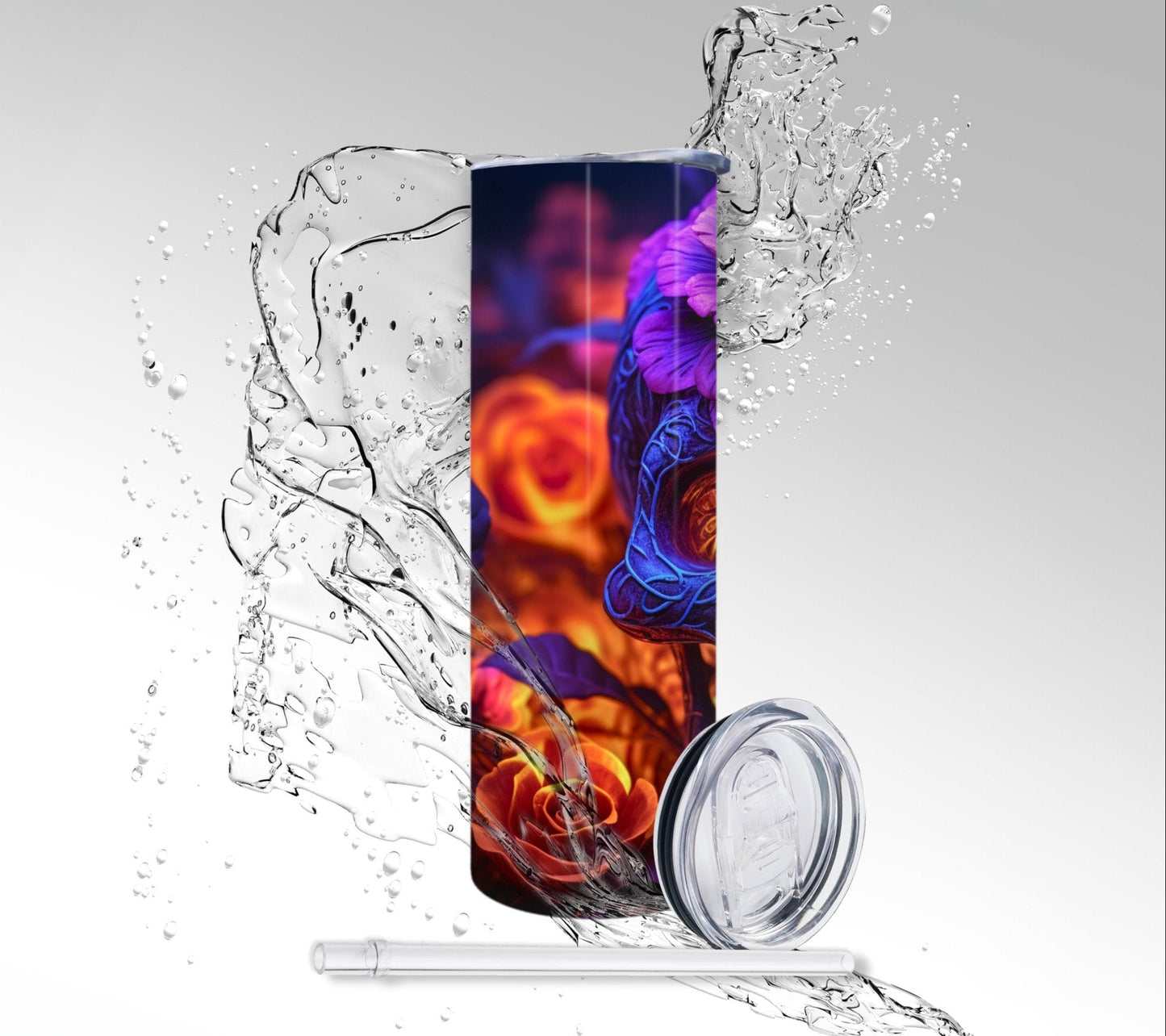 Fire & Ice Flower Skull, Sublimated 20 oz Skinny Tumbler