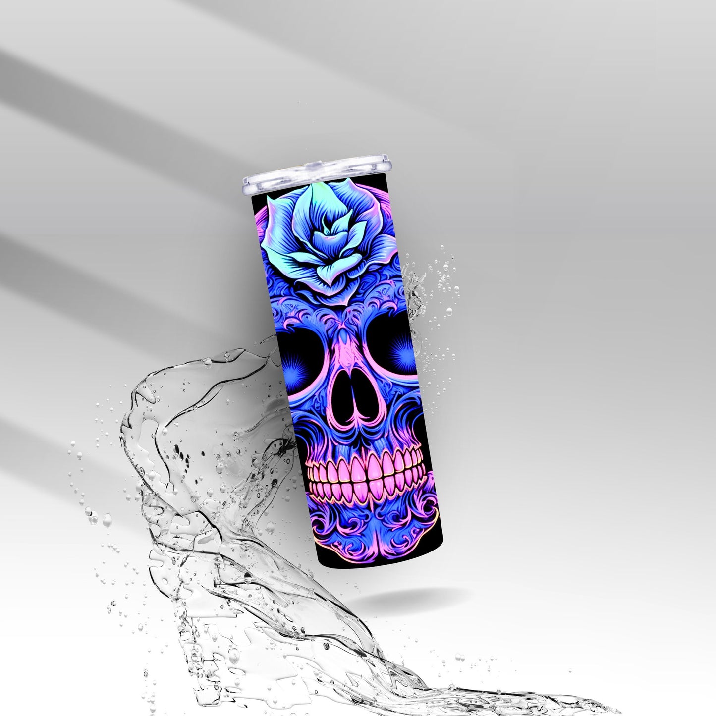 Neon Blacklight Skull & Flowers, Sublimation Insulated Tumbler