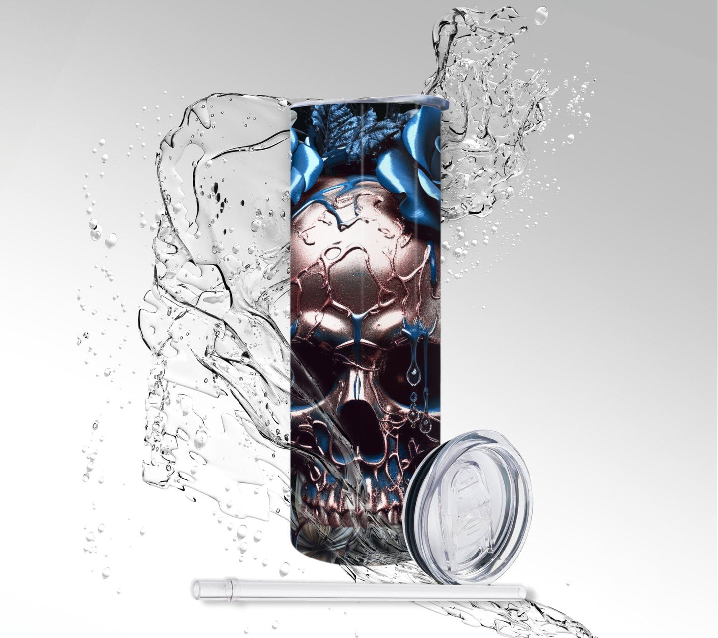 Rose Gold Flower Skull, Sublimated 20 oz Skinny Tumbler