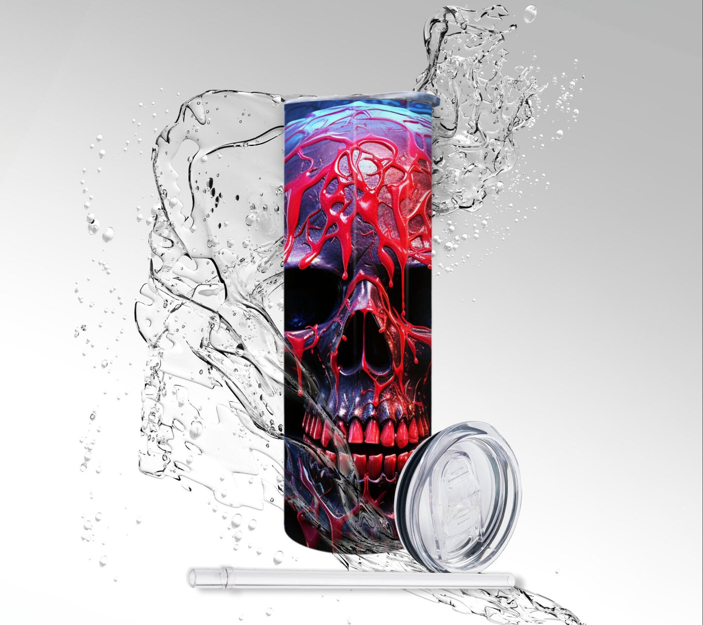 Drip Paint Red Rose Skull, Sublimated 20 oz Skinny Tumbler