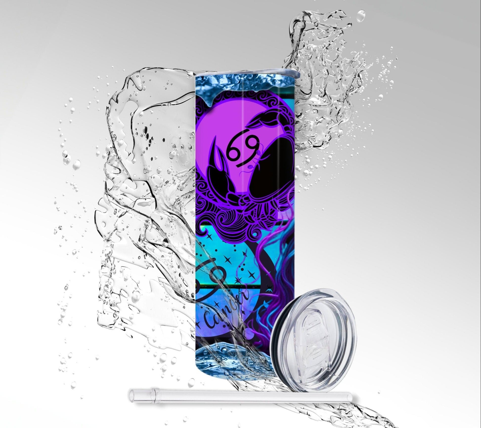 Cancer Zodiac Skeleton, Sublimated 20 oz Skinny Tumbler