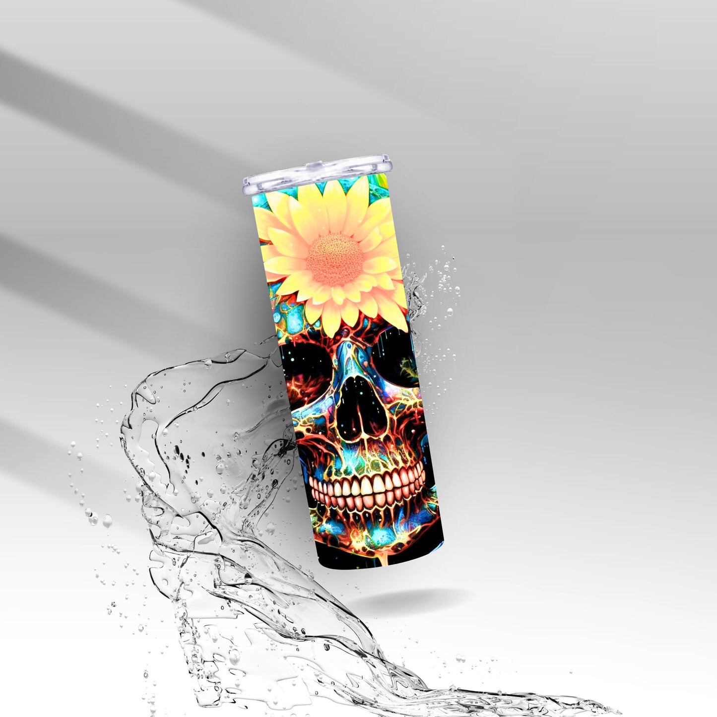 Splatter Paint Flowers Skull, Sublimation Insulated Tumbler