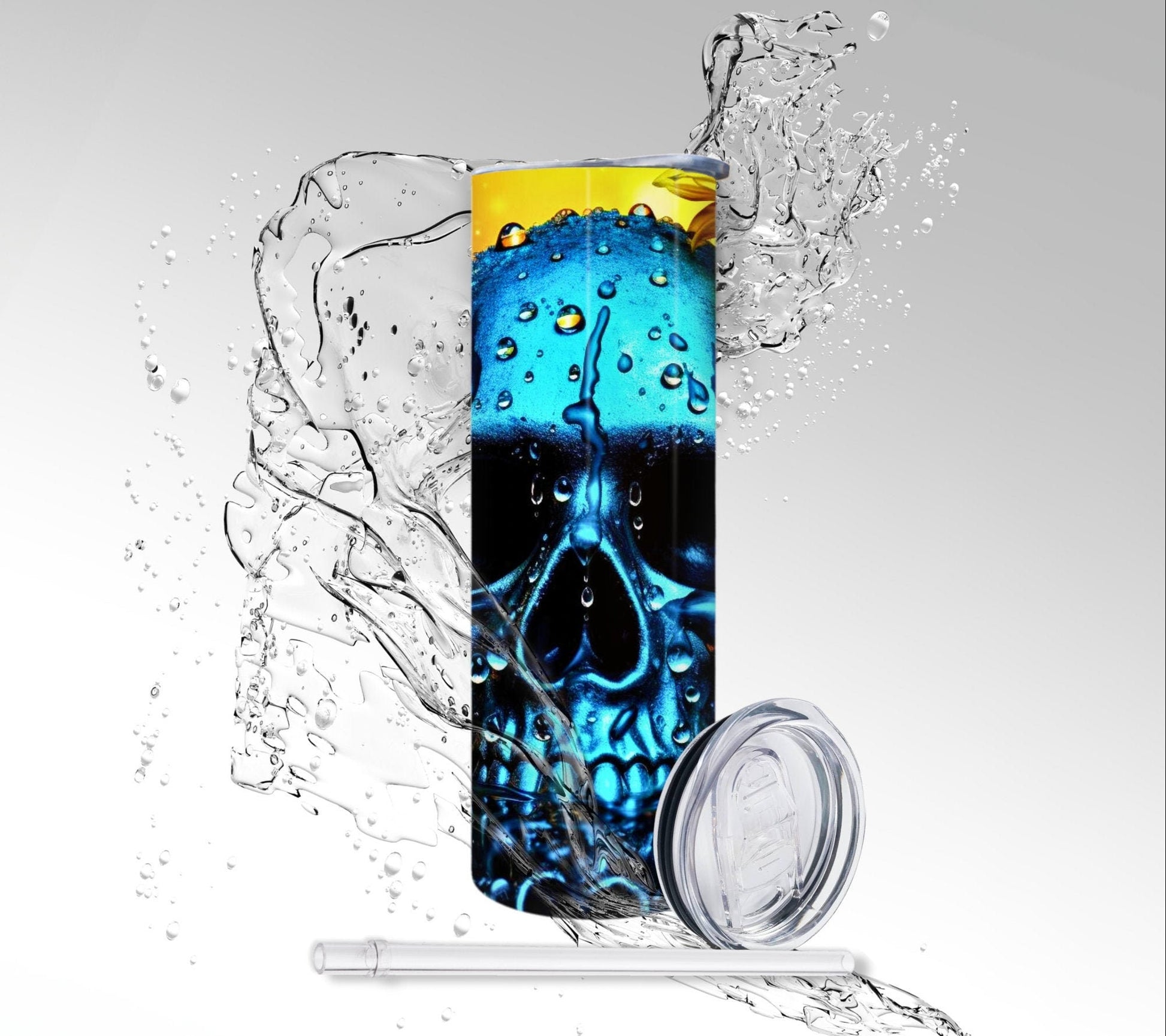 Titanium Sunflower Skull, Sublimated 20 oz Skinny Tumbler