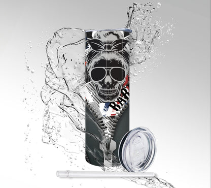 Female Skeleton Barber/BarberShop, Sublimated 20 oz Skinny Tumbler