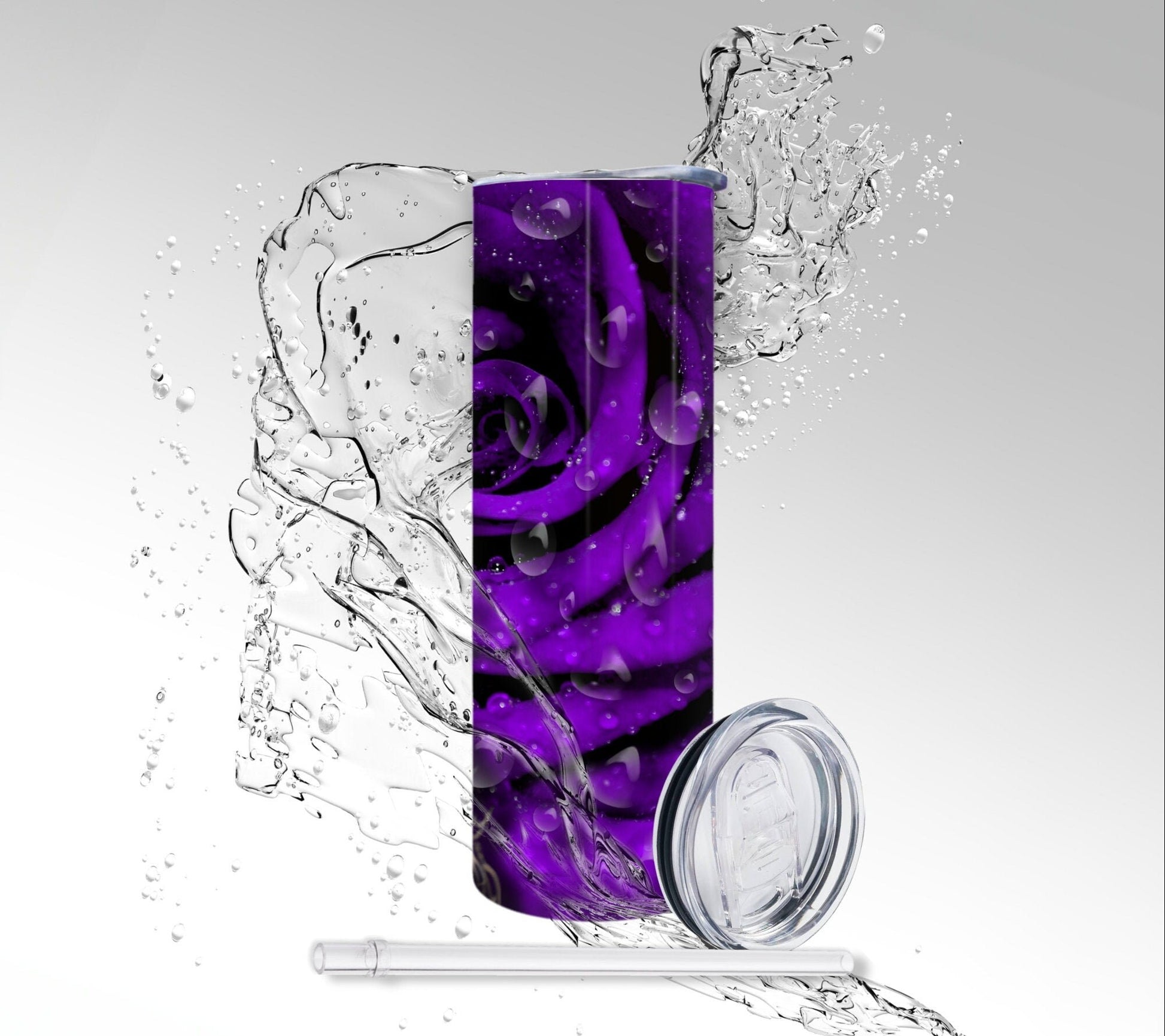 Purple Rose Skeleton Goddess , Sublimated 20 oz Skinny Tumbler