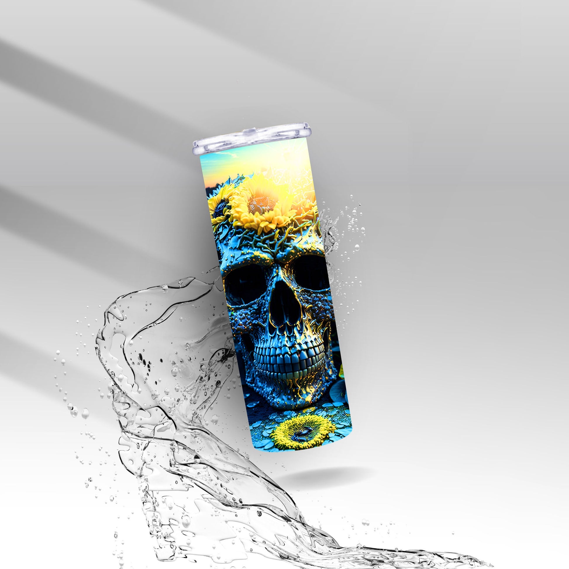 Yellow Sunflower Field Skull, Sublimation Insulated Tumbler