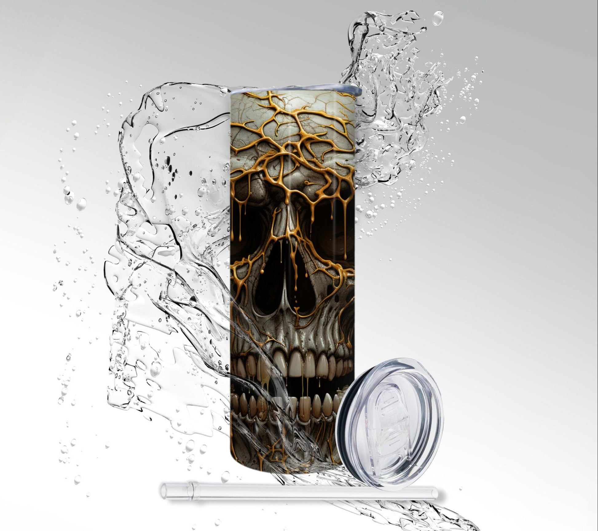 Yellow Sunflower Skull, Sublimated 20 oz Skinny Tumbler