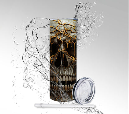 Yellow Sunflower Skull, Sublimated 20 oz Skinny Tumbler