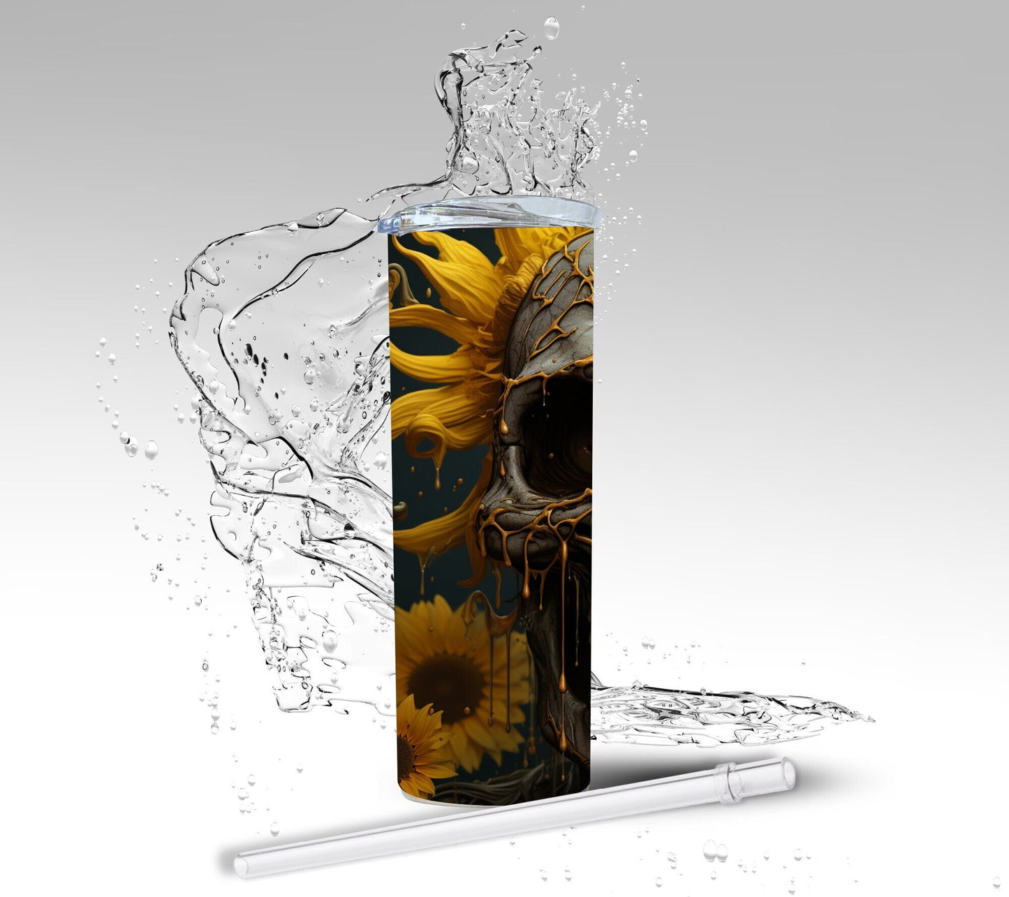 Yellow Sunflower Skull, Sublimated 20 oz Skinny Tumbler