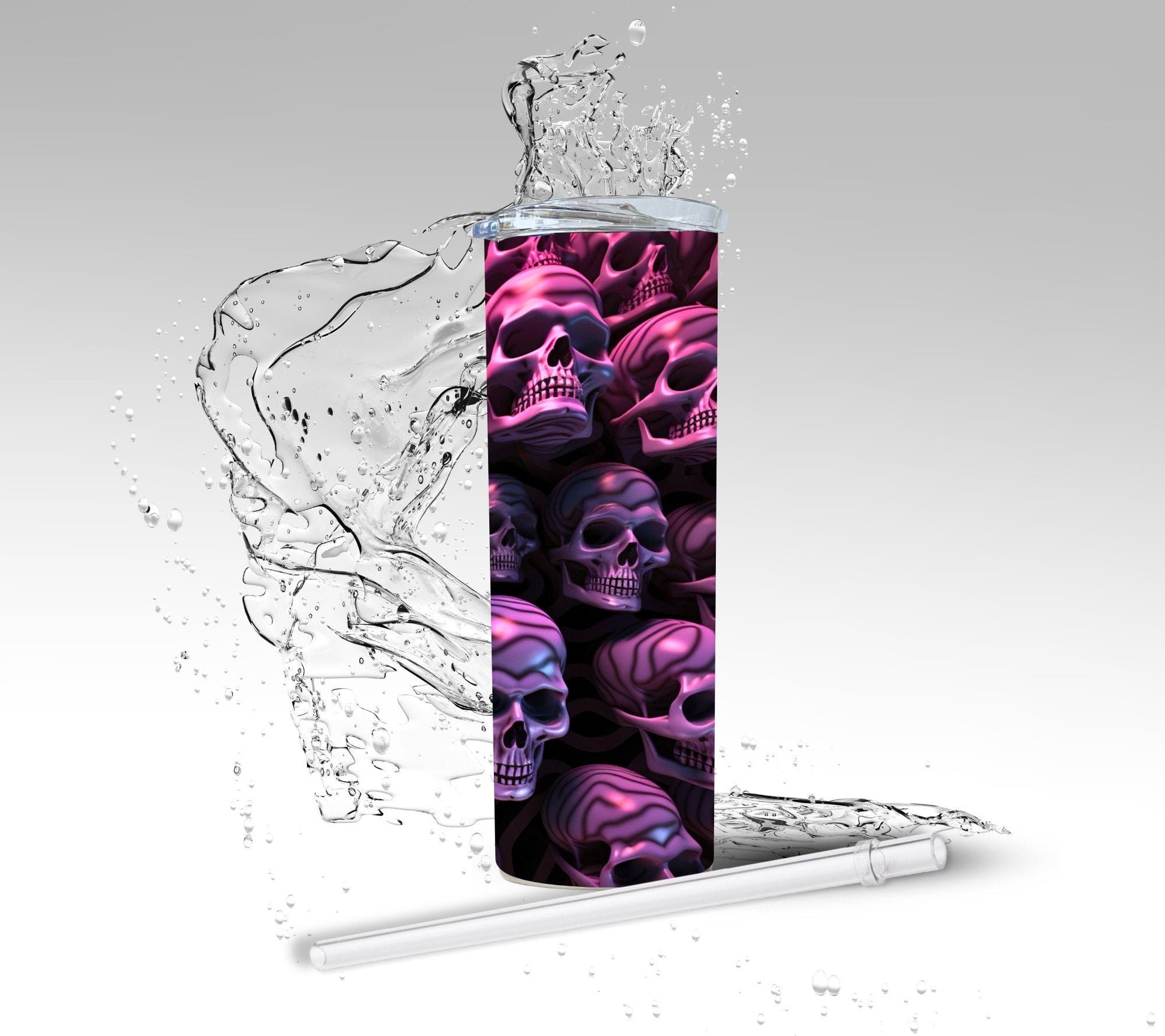 Pink Stacked Skulls, Sublimated 20 oz Skinny Tumbler