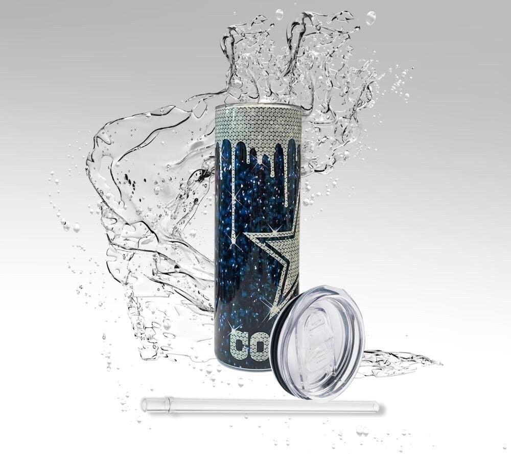 Cowboys Blue Glitter Drip Skinny Tumbler