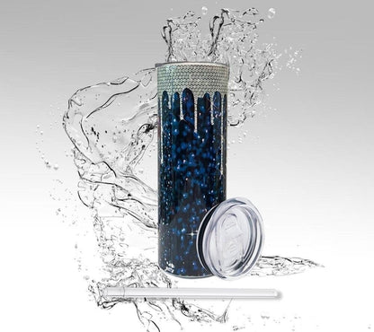 Cowboys Blue Glitter Drip Skinny Tumbler