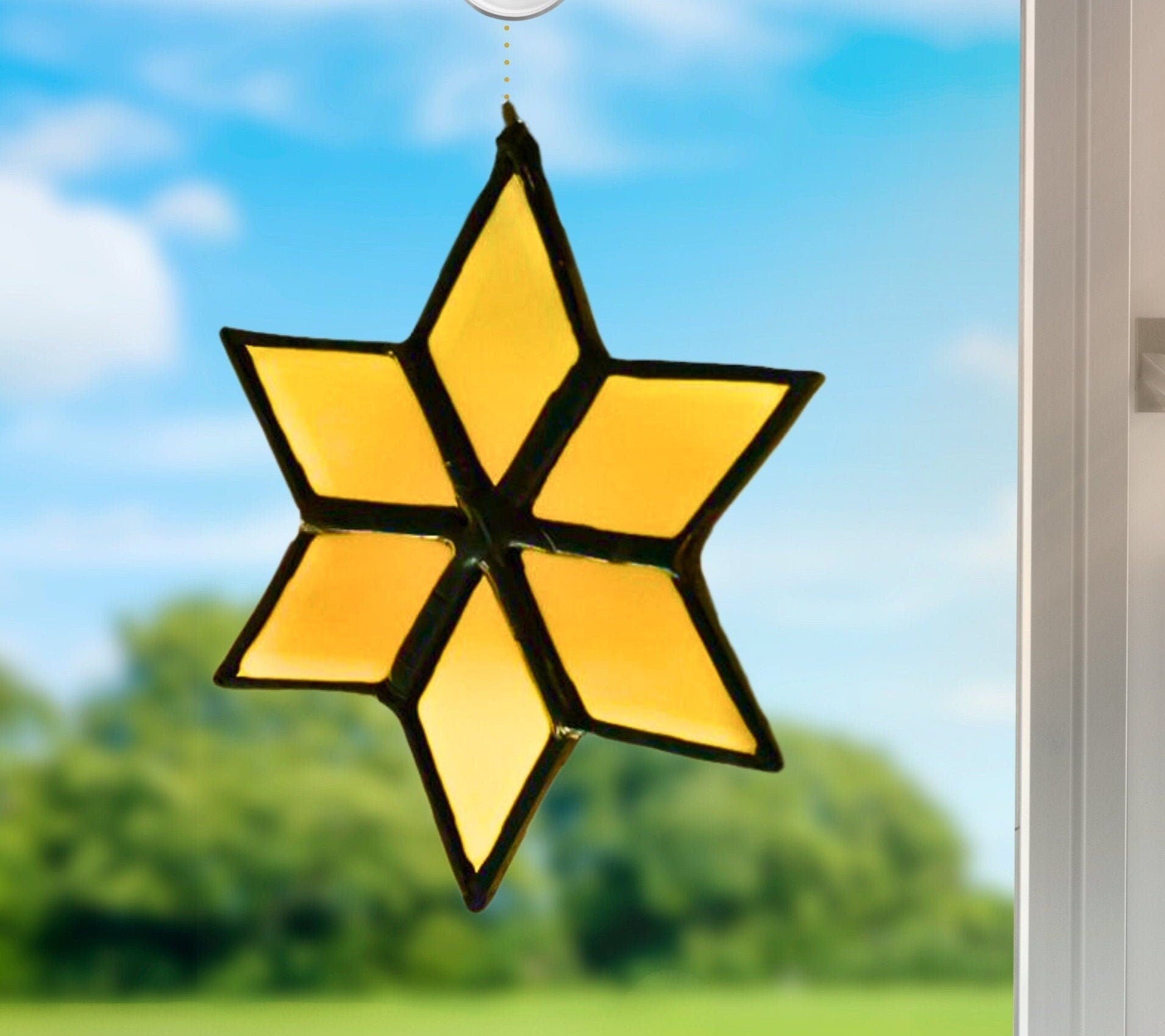 Stained Glass: Sun Catchers Christmas Star Stained Glass, Holiday Decor For Windows