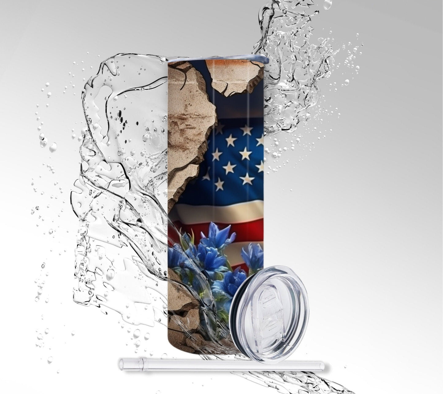 American Flag Bluebonnets, Sublimated 20 oz Skinny Tumbler