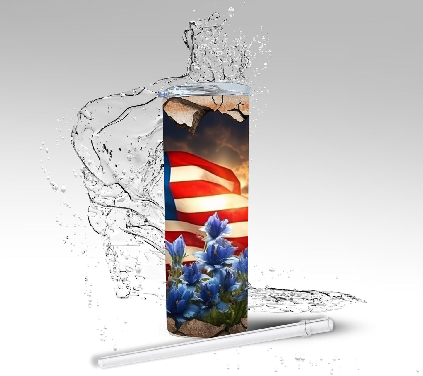 American Flag Bluebonnets, Sublimated 20 oz Skinny Tumbler