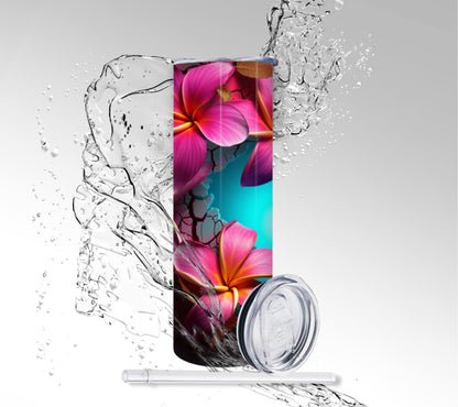 Pink Plumerias, Sublimated 20 oz Skinny Tumbler