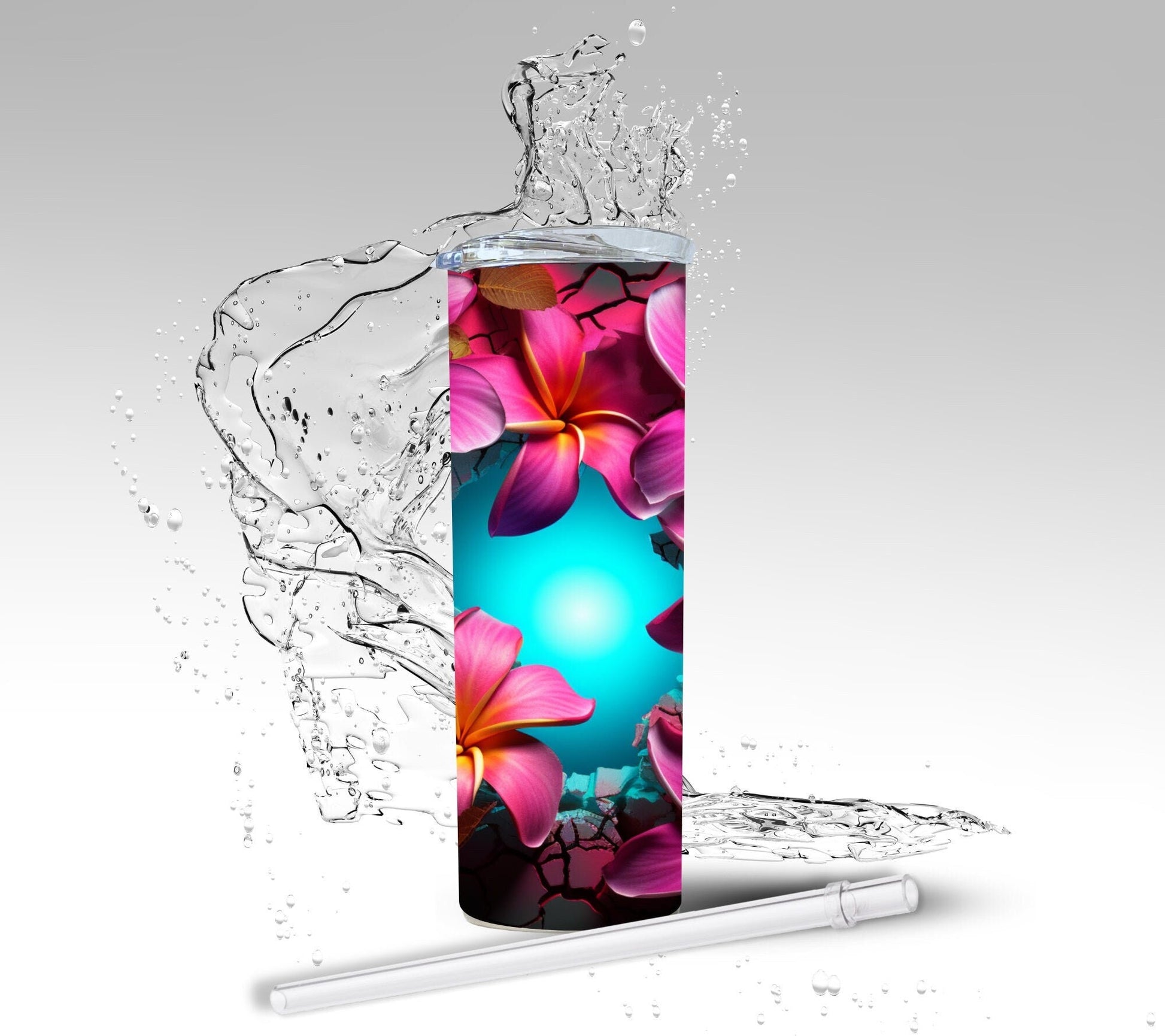 Pink Plumerias, Sublimated 20 oz Skinny Tumbler