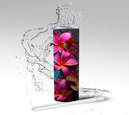 Pink Plumerias, Sublimated 20 oz Skinny Tumbler