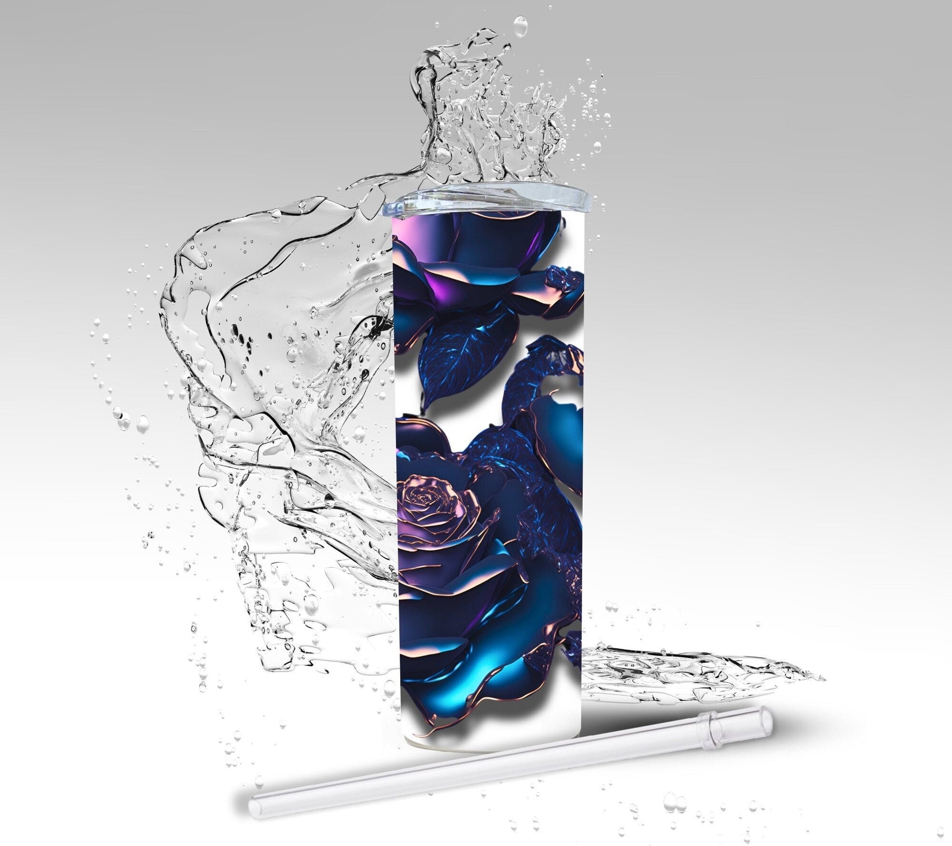 Oil Slick Metal Roses, Sublimated 20 oz Skinny Tumbler