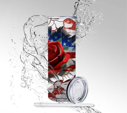 American Flag Roses, Sublimated 20 oz Skinny Tumbler