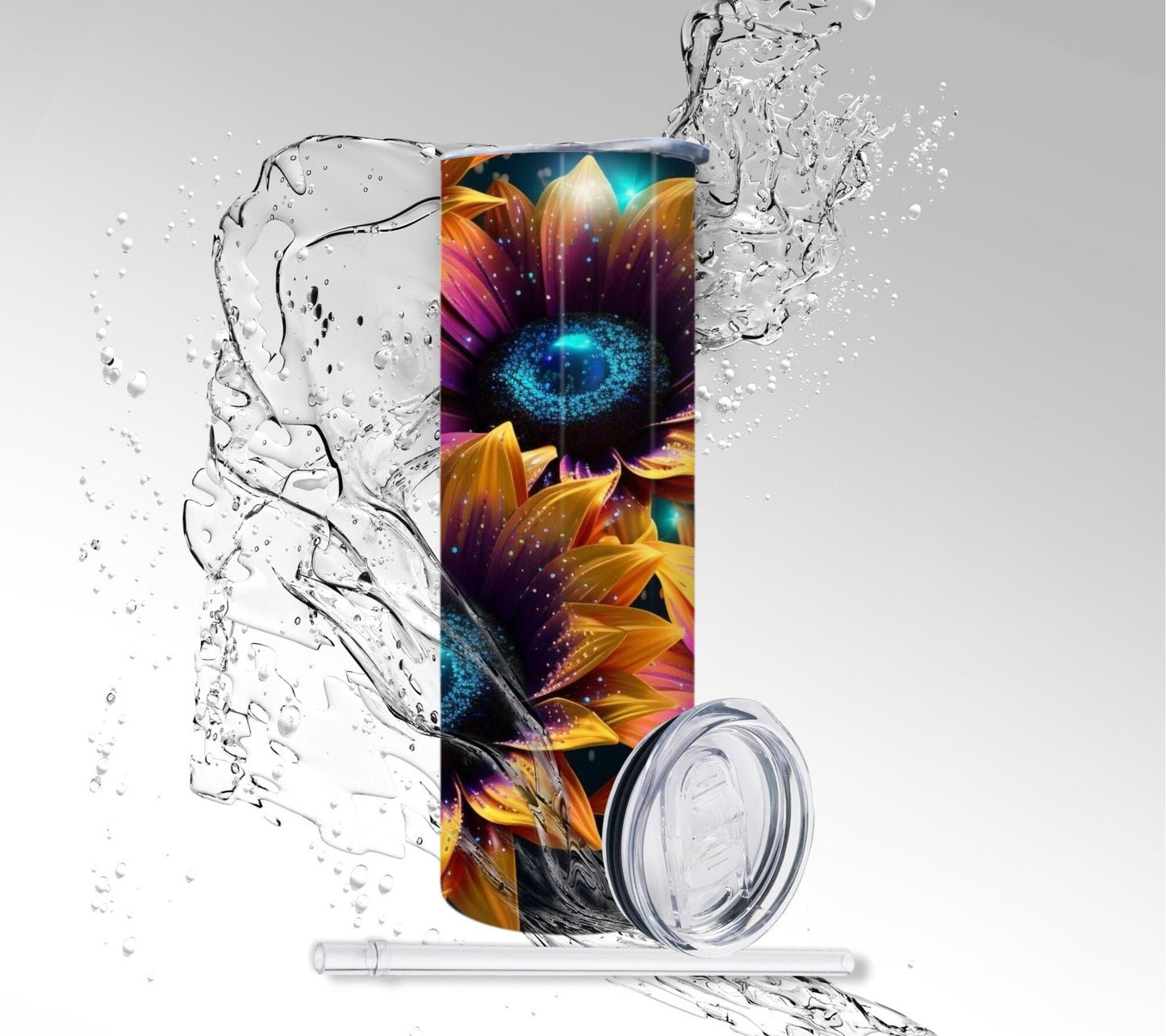 Rainbow 3D Sunflowers, Sublimated 20 oz Skinny Tumbler