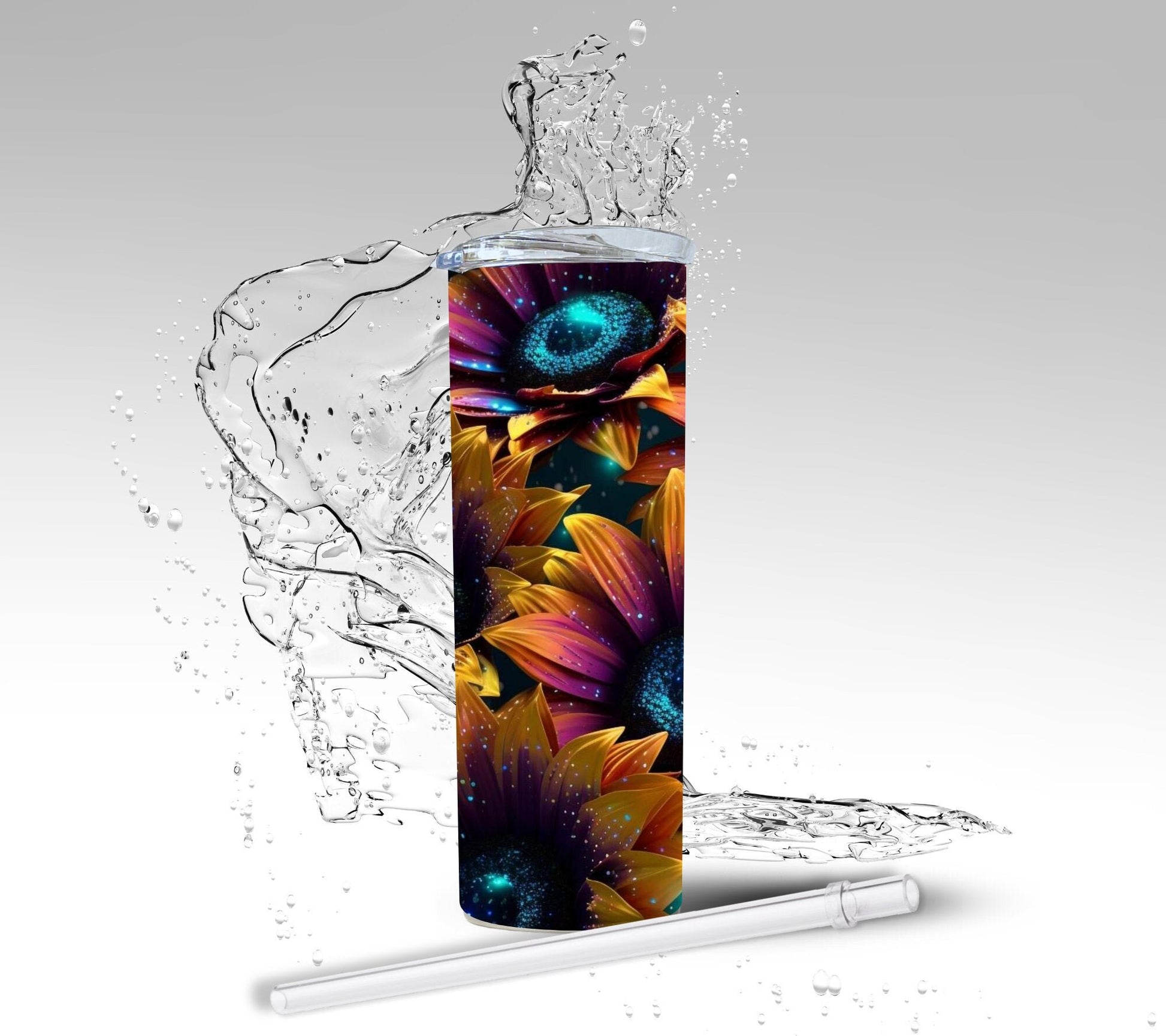 Rainbow 3D Sunflowers, Sublimated 20 oz Skinny Tumbler