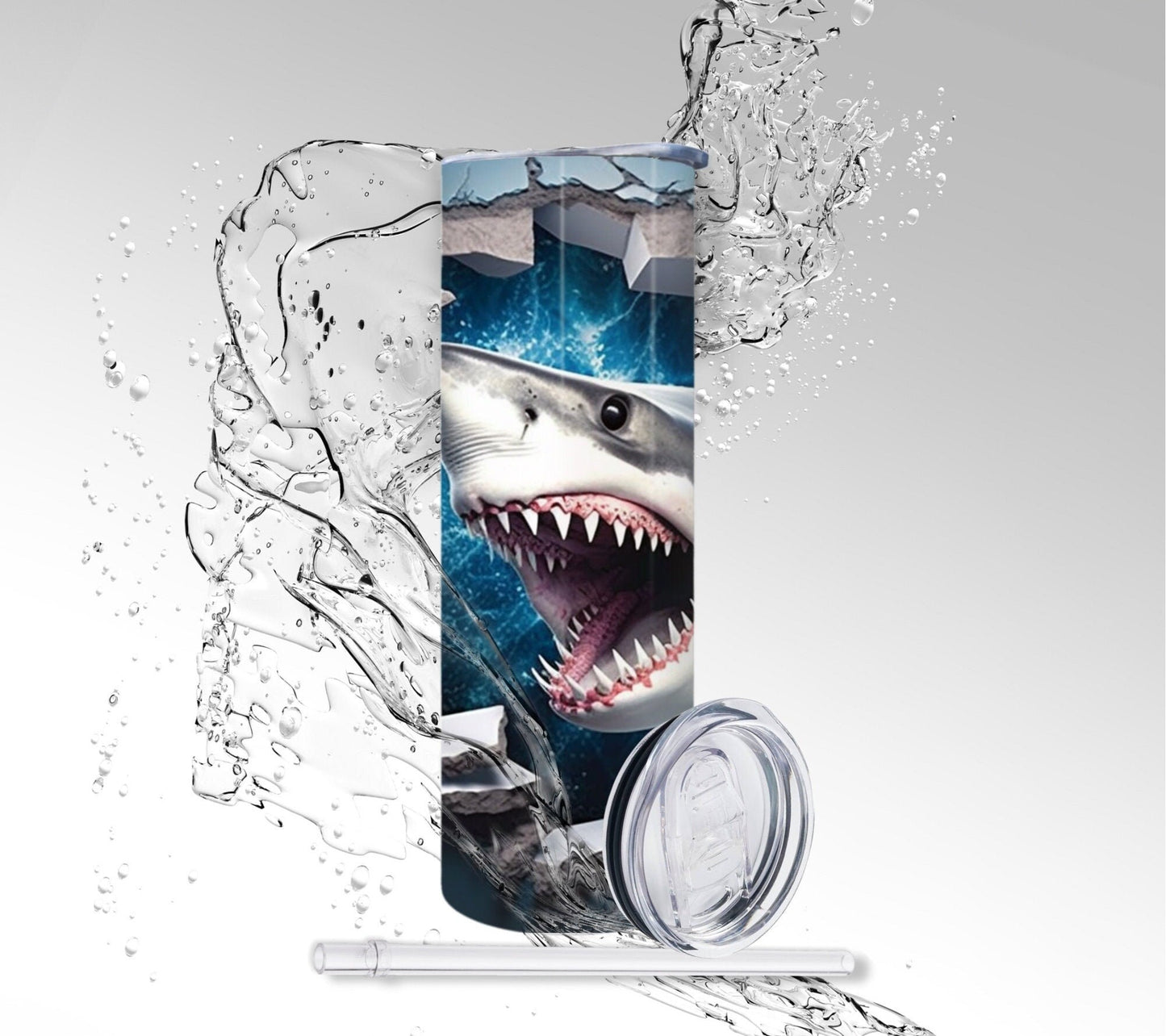 Ocean Cracked Wall Shark, Sublimated 20 oz Skinny Tumbler