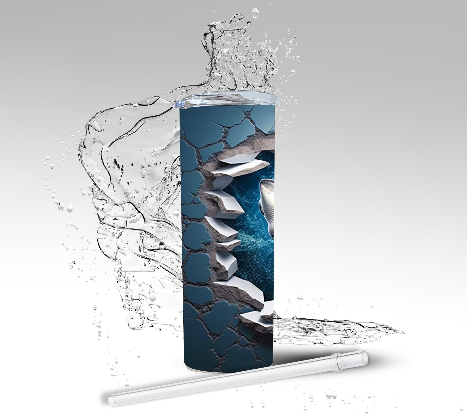 Ocean Cracked Wall Shark, Sublimated 20 oz Skinny Tumbler