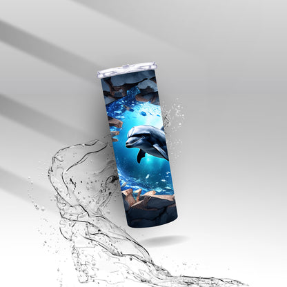 Ocean Cracked Wall Dolphin, Sublimation Insulated Tumbler