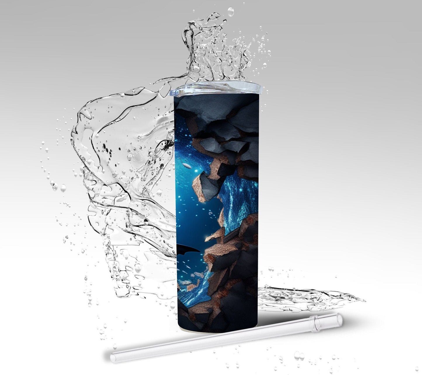 Ocean Cracked Wall Dolphin, Sublimated 20 oz Skinny Tumbler