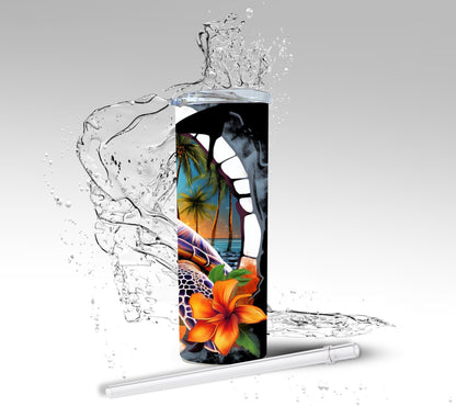 Black Cracked Wall Sea Turtle, Sublimated 20 oz Skinny Tumbler