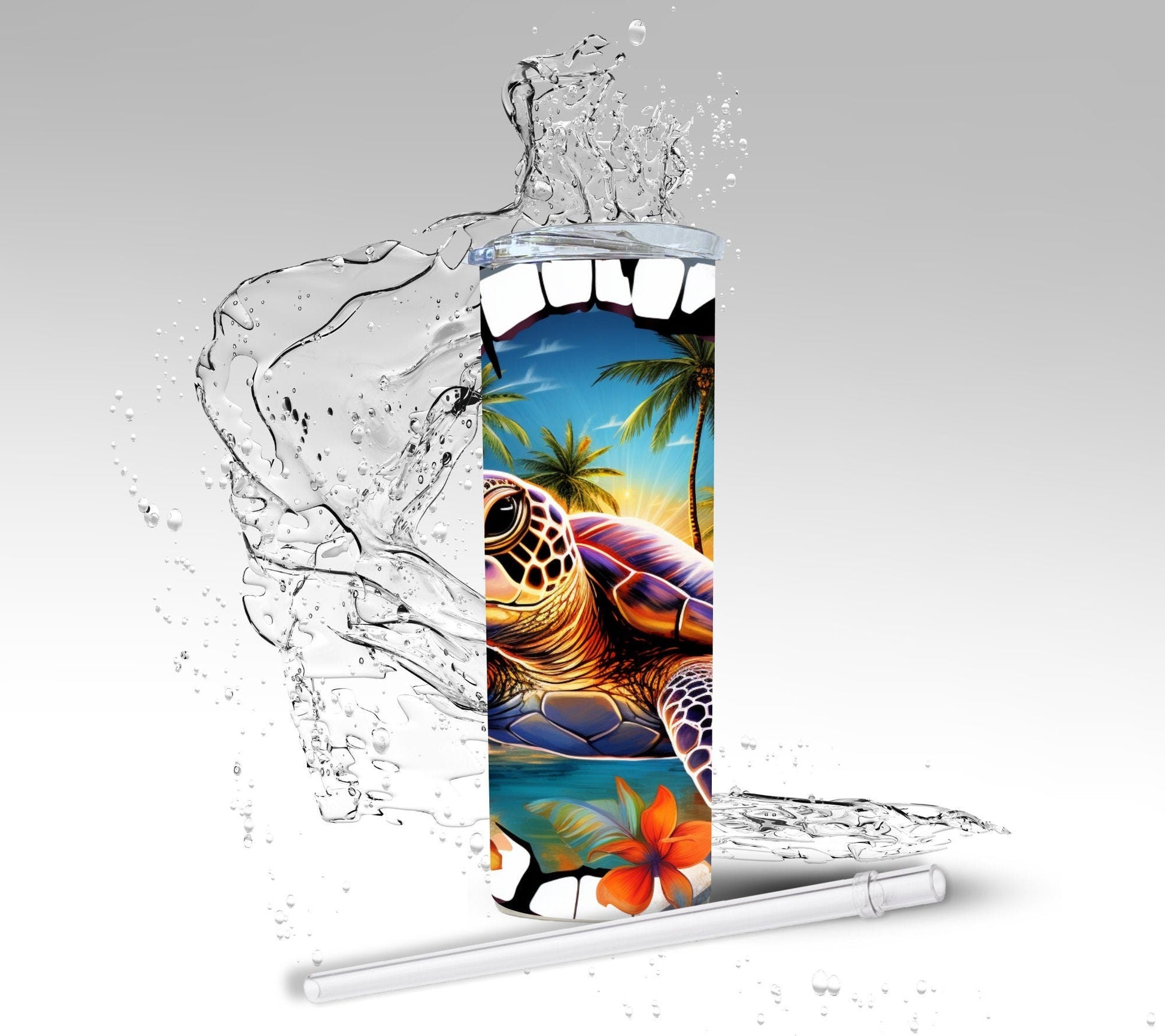 Black Cracked Wall Sea Turtle, Sublimated 20 oz Skinny Tumbler