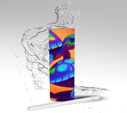 Neon Sea Turtles, Sublimated 20 oz Skinny Tumbler