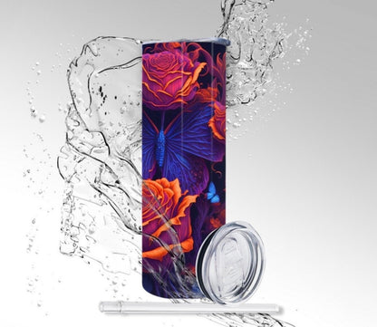 Orange Roses & Butterflies, Sublimated 20 oz Skinny Tumbler