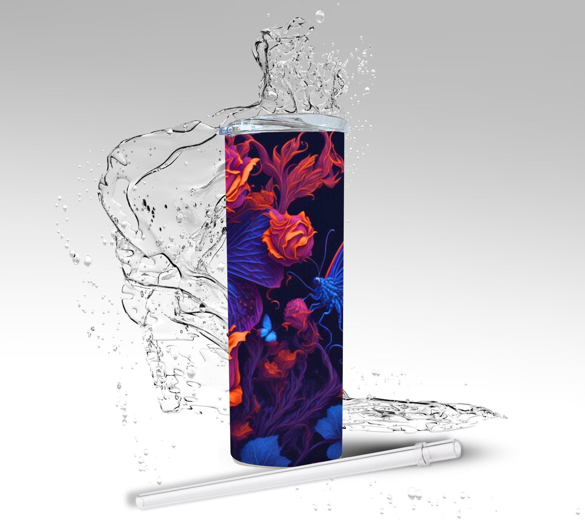 Orange Roses & Butterflies, Sublimated 20 oz Skinny Tumbler