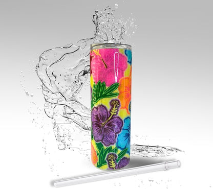 Neon Hawaiian Hibiscus Flowers, Epoxy 20 oz Skinny Tumbler