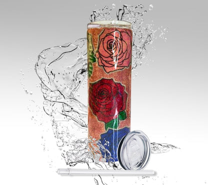 Rainbow Roses, Glitter Epoxy 20oz Skinny Tumbler