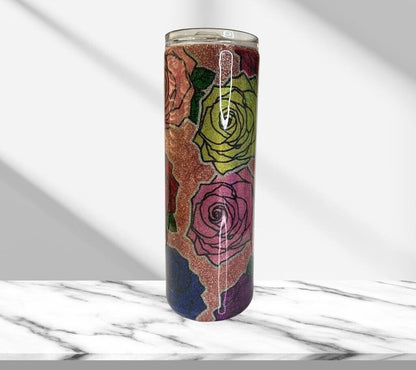 Rainbow Roses, Glitter Epoxy 20oz Skinny Tumbler