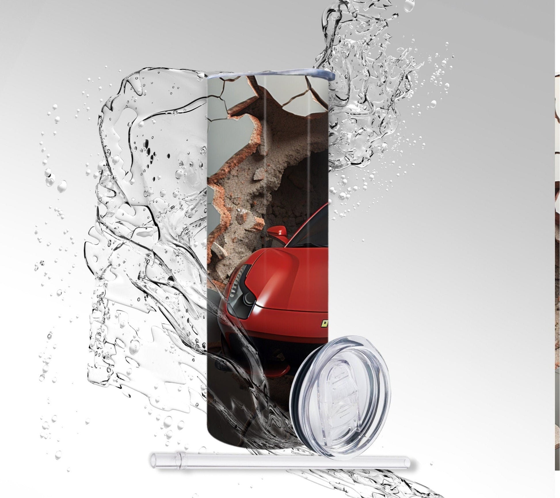 Red Sports Car, Sublimated 20 oz Skinny Tumbler