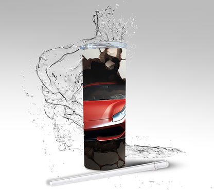 Red Sports Car, Sublimated 20 oz Skinny Tumbler