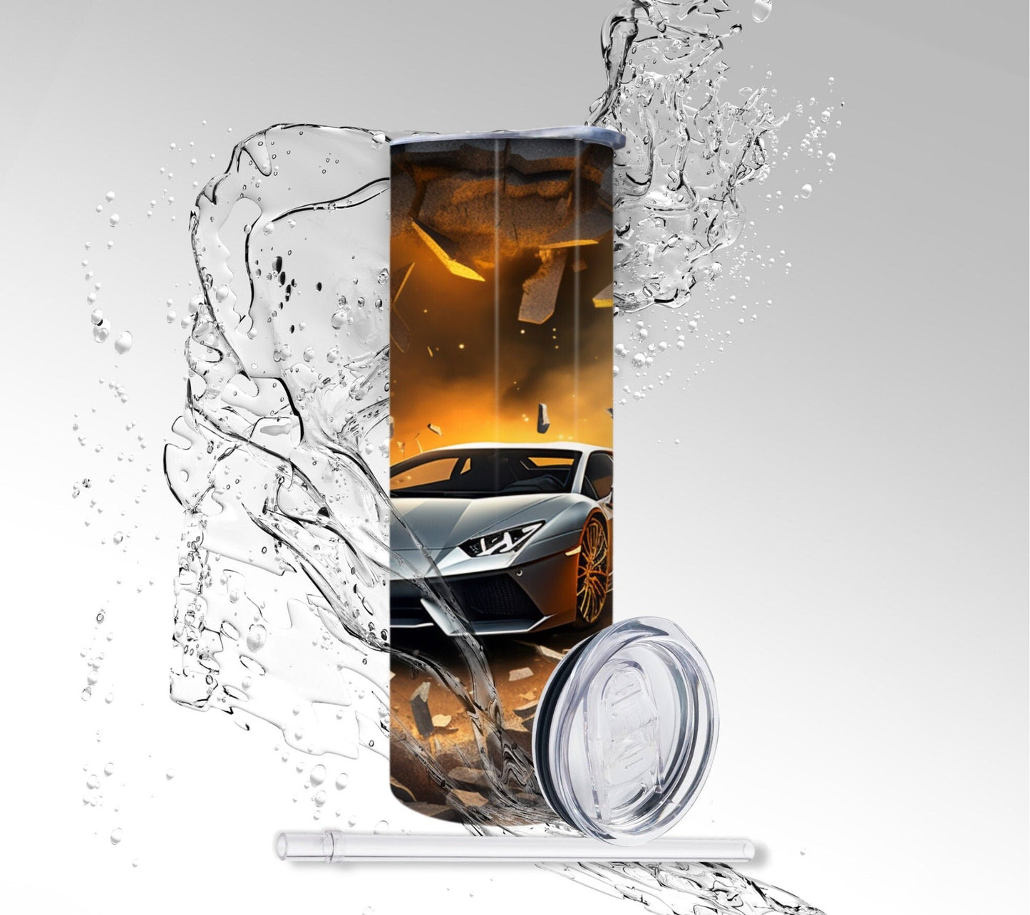 Silver Sports Car, Sublimated 20 oz Skinny Tumbler